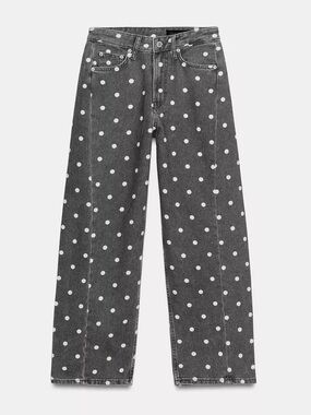 Zara ZW COLLECTION MID-RISE POLKA DOT ANKLE RELAXED JEANS
